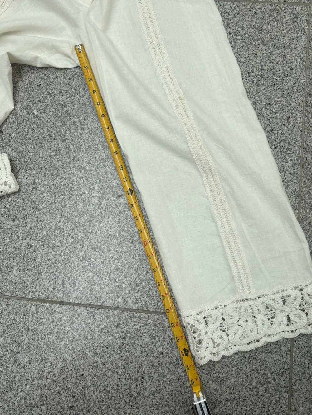 Zara Cream Cropped Linen-Blend Pants with Crochet Trim